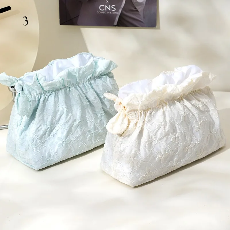 New Ruched Jacquard Cosmetic Bag, Large Capacity Cloud Clutch Makeup Storage Pouch
