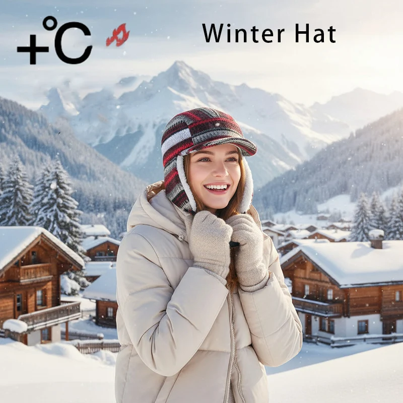 

Новая ретро-шапка-авиатор из искусственного меха в стиле Fair Isle для мужчин и женщин, зимняя шапка-траппер с козырьком и ушными клапанами, ветрозащитная, для езды на велосипеде