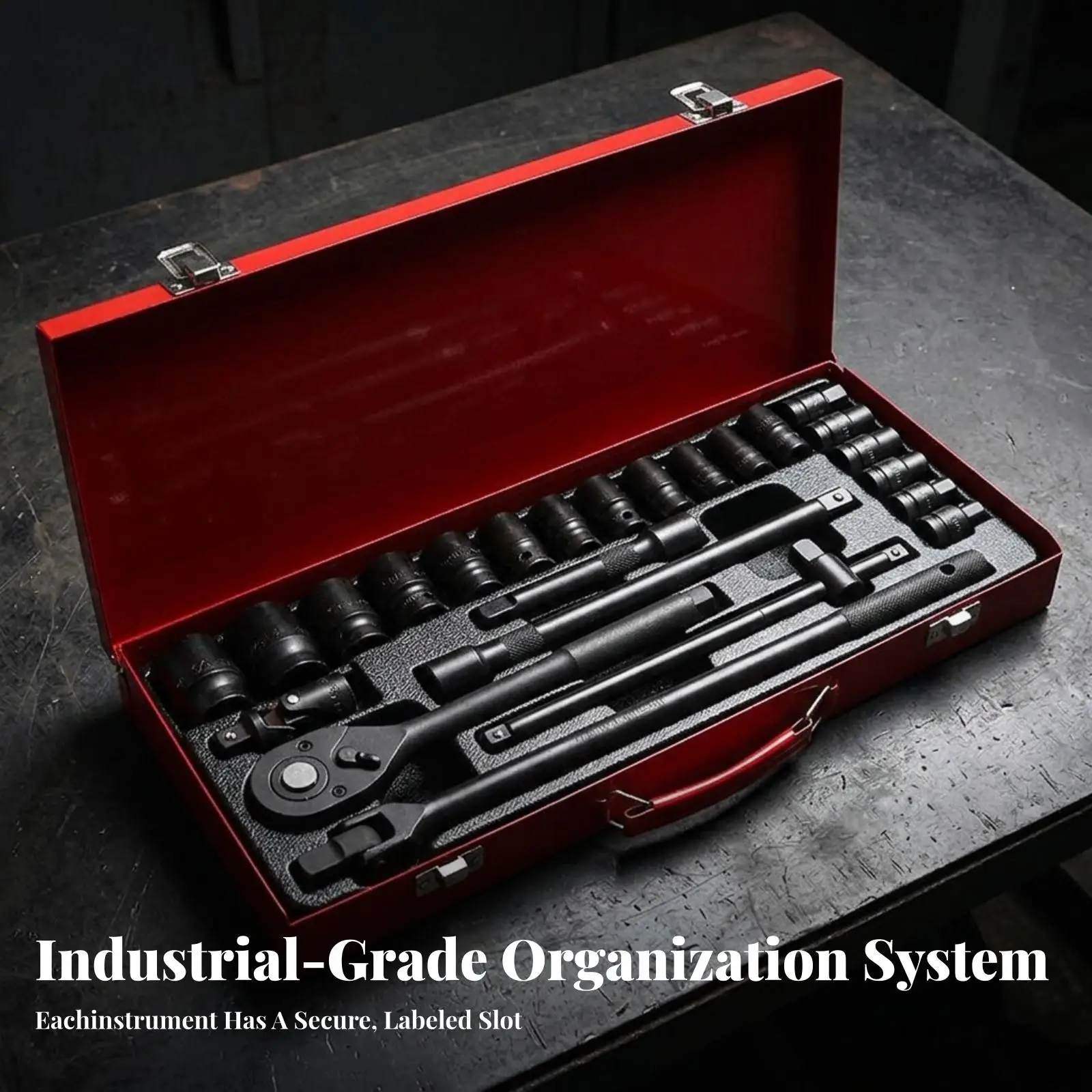43.5cm Portable Socket Wrench Kit with Foam Insert Metal Case for Mechanic Workshop Tools and Auto Maintenance Work