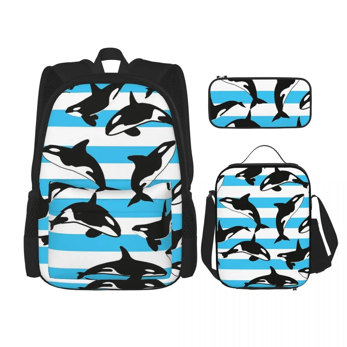 Orca Killer Whale Backpacks Boys Girls Bookbag Students School Bags Cartoon Kids Rucksack Lunch Bag Pen Bag Three-Piece Set