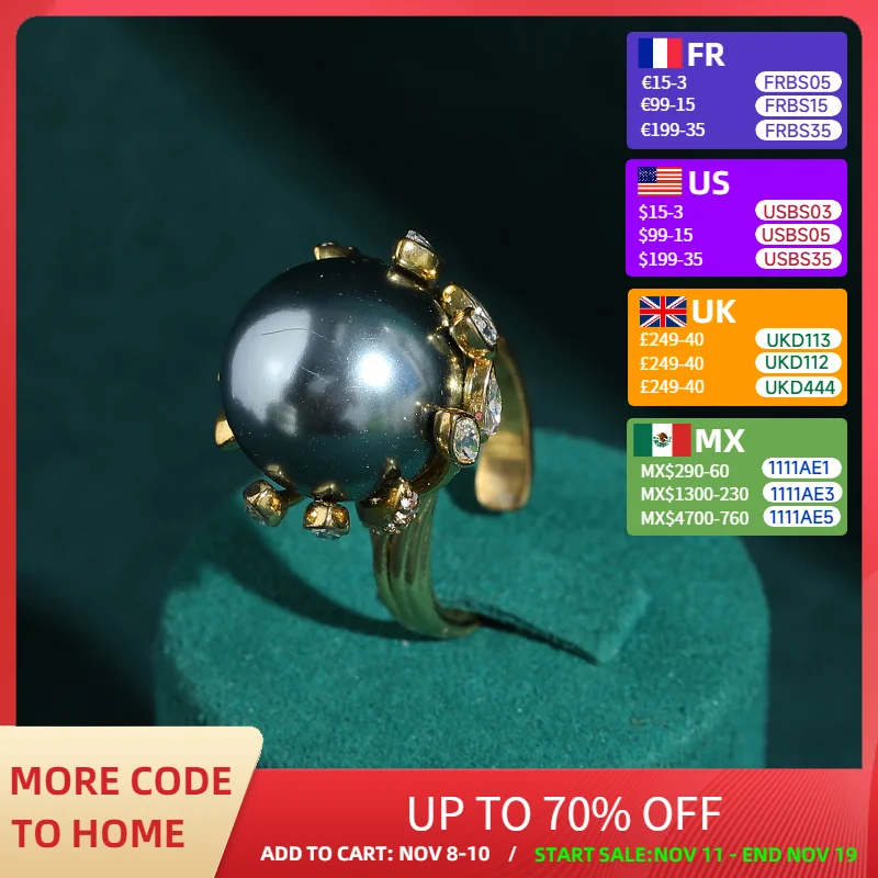 

Vintage Rhinestone Grey Pearl Ring In Real 18k Gold Color Round Wedding Jewelry Bridal 2025 Party Luxury Quality Brands New