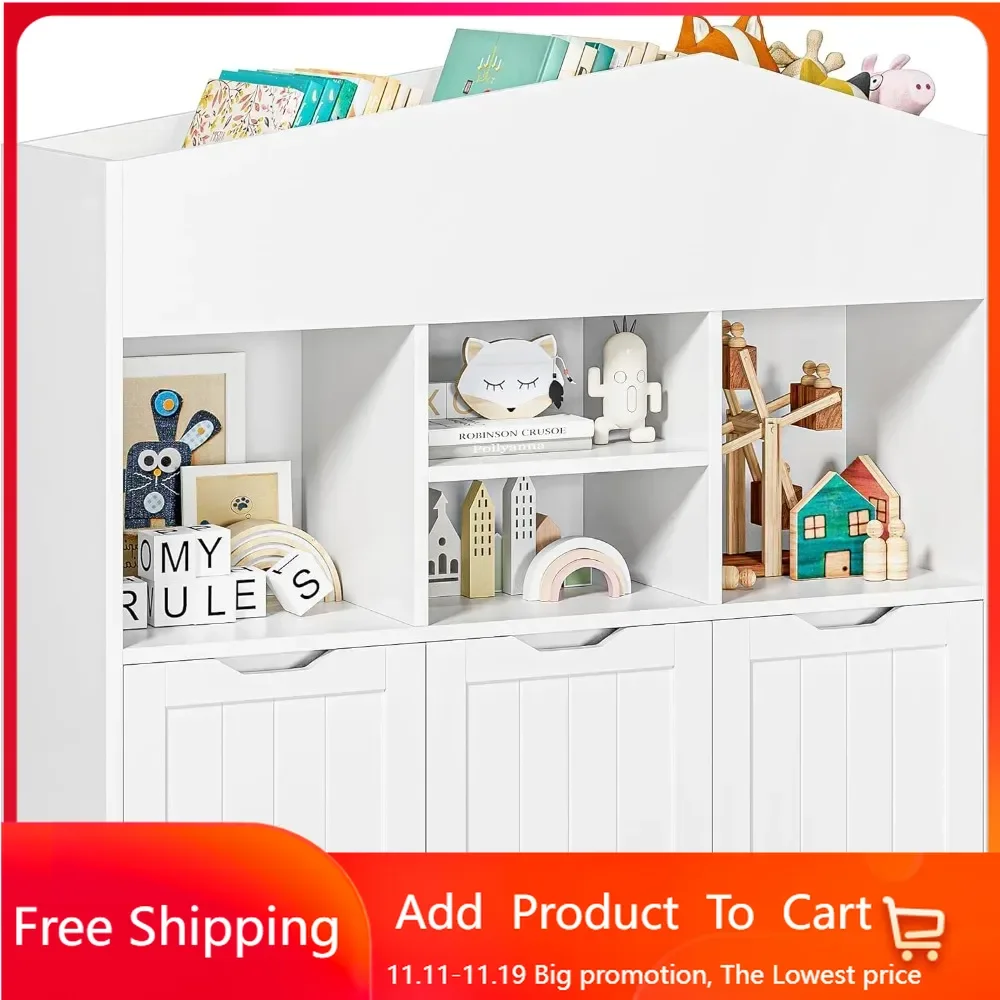 Toy Storage Organizer with 3 Movable Drawers, Toy Organizers and Storage with Concealed Wheels and 7 Cubbies,White