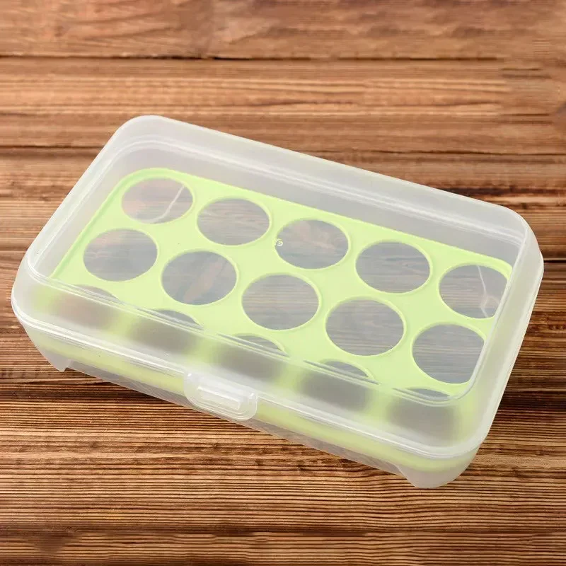 15 Grids Egg Storage Box with Lid Egg Box Tray Drawer Carton PP Cases Refrigerator Cases Compartment Storage Egg Rack Support