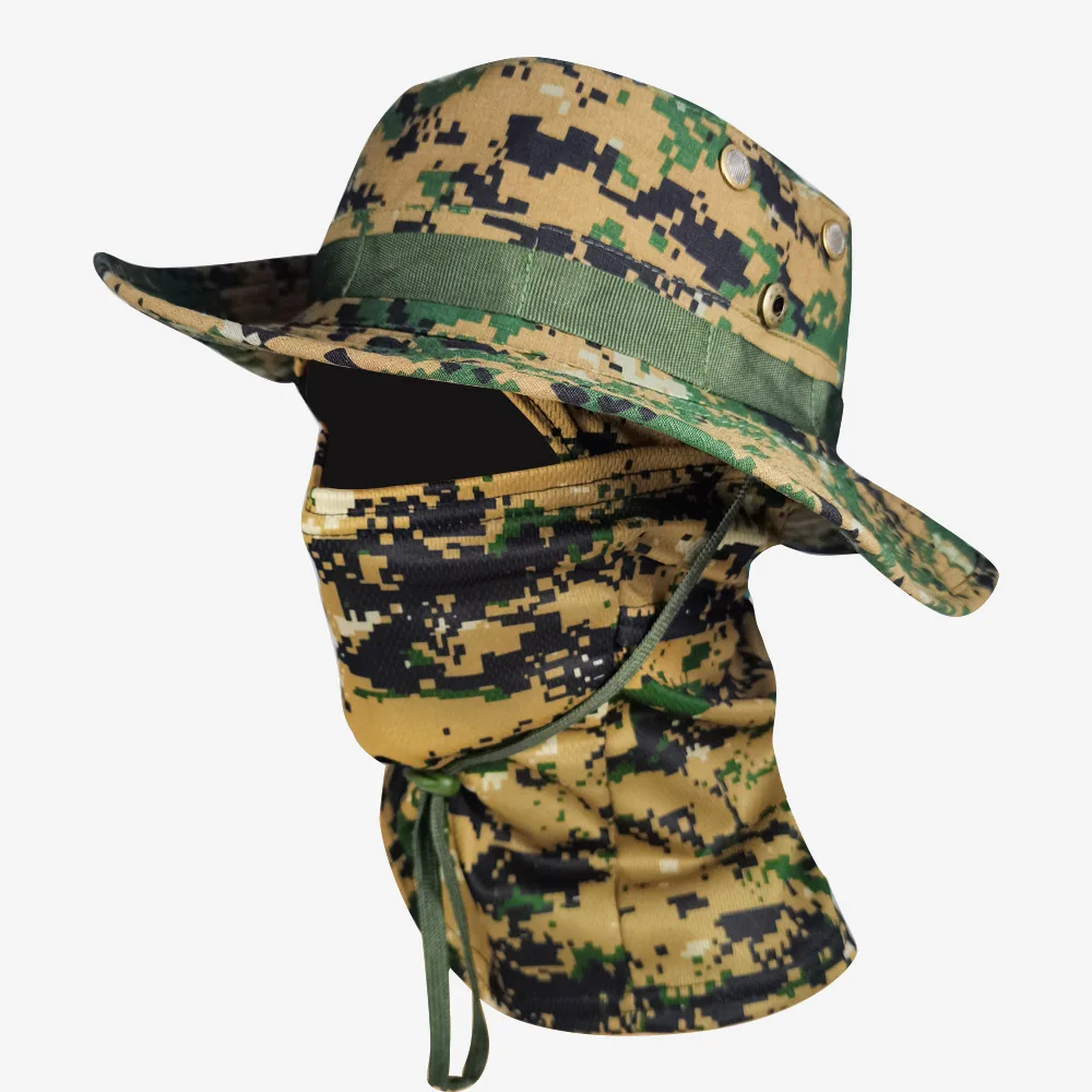 Camo Hat for Men W/ Cooling Neck Gaiter Wide Brim Camo Hat Face Scarf Mask Tactical Military for Running Hunting Fishing Outdoor