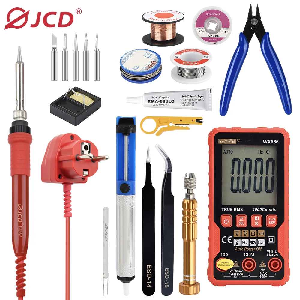 JCD Soldering Iron 908 Adjustable Temperatures 60W With Big Turn Button For Soldering Welding Equipment 110V220V And Multimeter