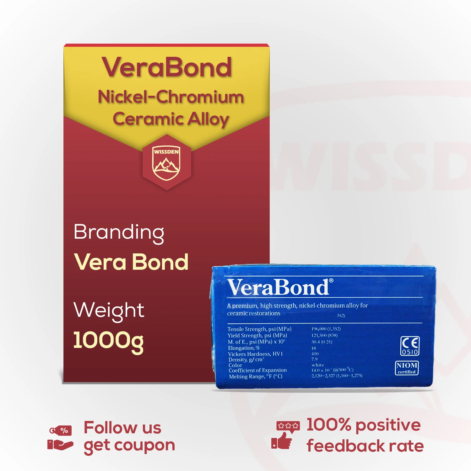 Dental Material 1kg Vera Bond Ni-Cr-Be Alloy Dental Lab Material Nickel Chromium Base Ceramic