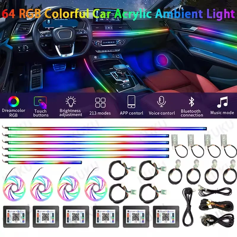 

Acrylic Car Ambient Light RGB 64 213 Color Prelude Acrylic APP Streamer Mood Lamp Kit For Autos Sunroof light