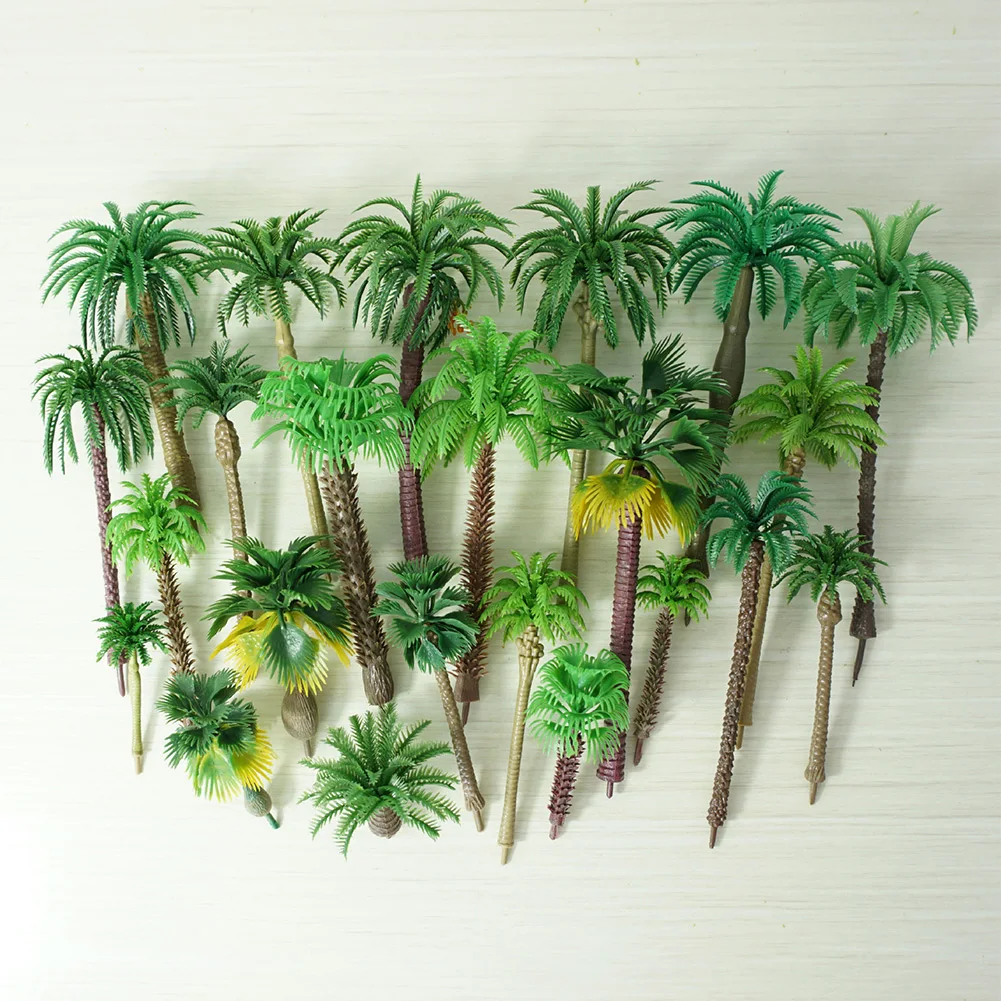 30pcs Mixed Model Trees Coconut Palm Tree Simulate Mini Plants DIY Miniature Park Sand Scenery Layout For Potting Landscaping