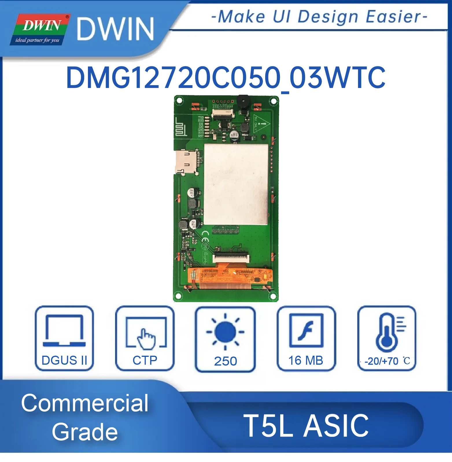 DWIN 5 Inch HMI Intelligent LCD Touch Screen 720x1280 TFT Display Module TTL UART Smart Panel DMG12720C050_03WTC