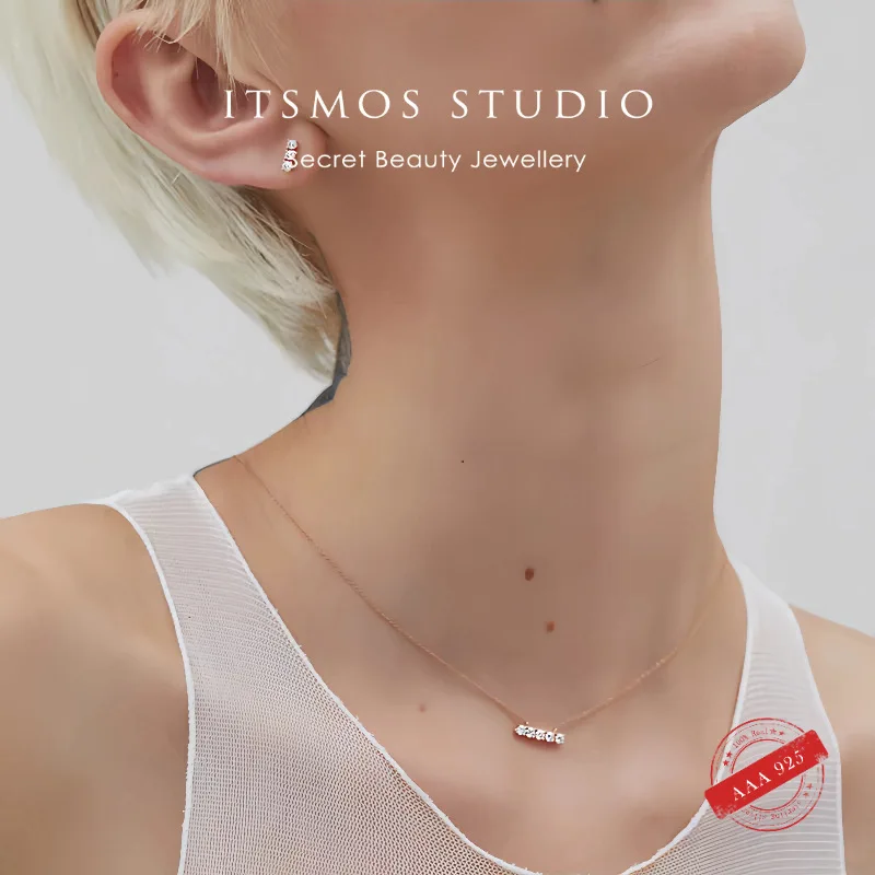 

ITSMOS s925 Sterling Silver Rose Gold Plated Row Diamond Pendant Necklace Luxury Collarbone Chain Elegant Jewelry for Women Gift