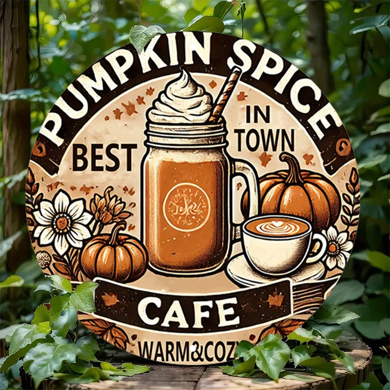 لافتة حائط من الألومنيوم على شكل قهوة اليقطين العتيق - ديكور معدني قديم للمنزل، المرآب، المقهى، مثالية لديكور الغرفة #1