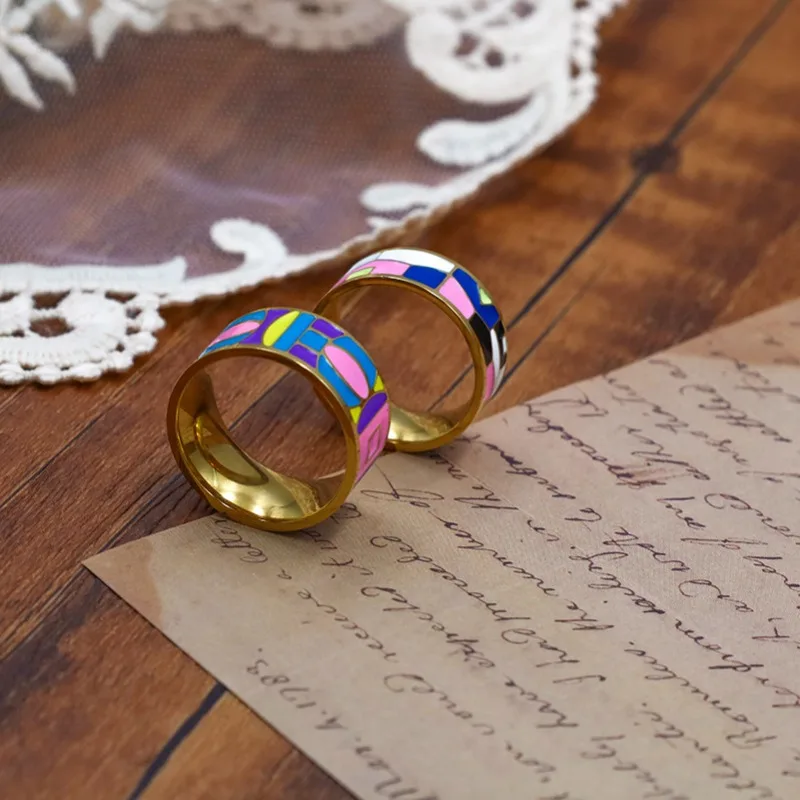 

Personality Temperament Titanium Steel Ring Ring Accessories Enamel Painted Girls' Popular Accessories