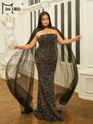 Missord New Plus Size Elegant Party Dresses For Women 2023 Black Strapless Sequin Mermaid Evening Formal Occasion Dresses