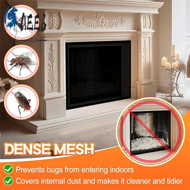

AEE8-Fireplace Screen Mesh Cover PVC Fireplace Cover Pet Proof With Hooks And Loops Fireplace Safety Cover For Kids