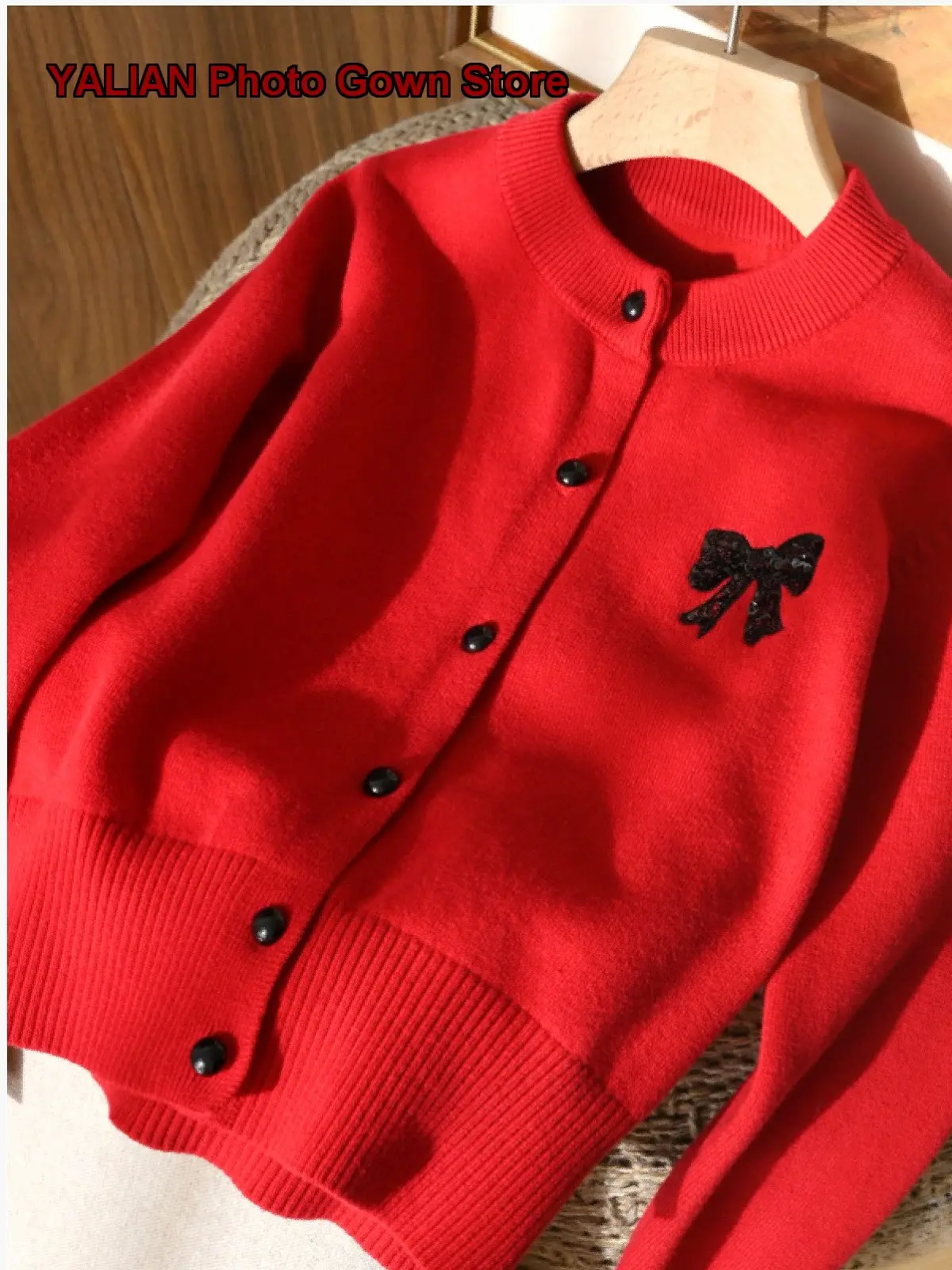New Year Girls Cotton Bow Sweet Knit Cardigan Middle Kids Autumn Winter