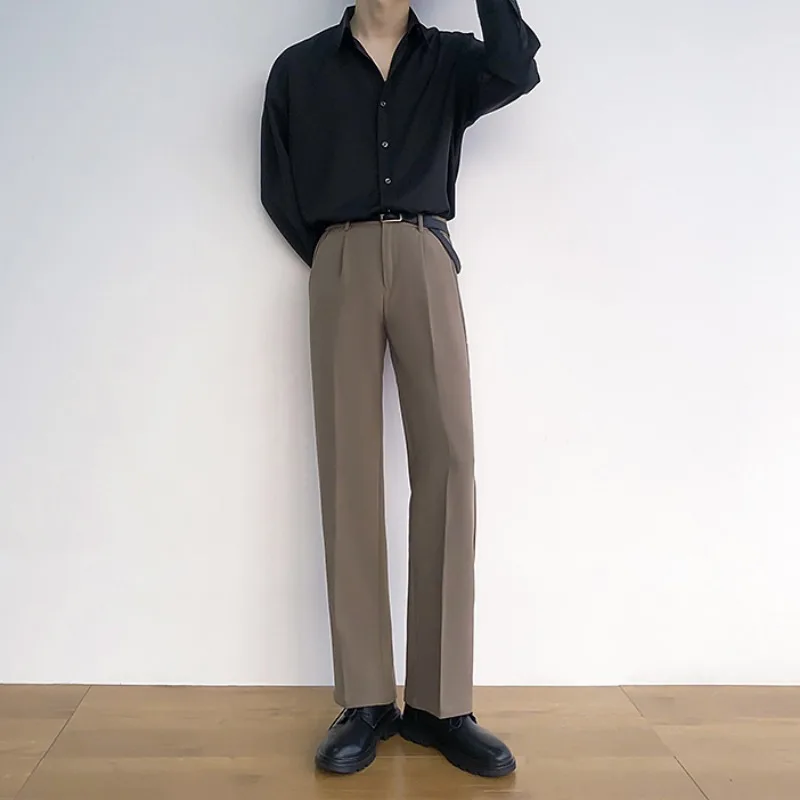 

Men's Straight Leg Dress Pants Formal Business Casual Loose Fit Trousers Solid Color Office Daily Wear Bot