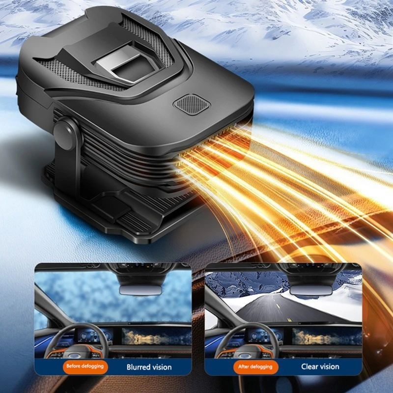 Car Heater 12v Low Power Fast Heating Defrost Defogger Overheat Prevention Foldable Car Supplies Stand For Winter Driving Use