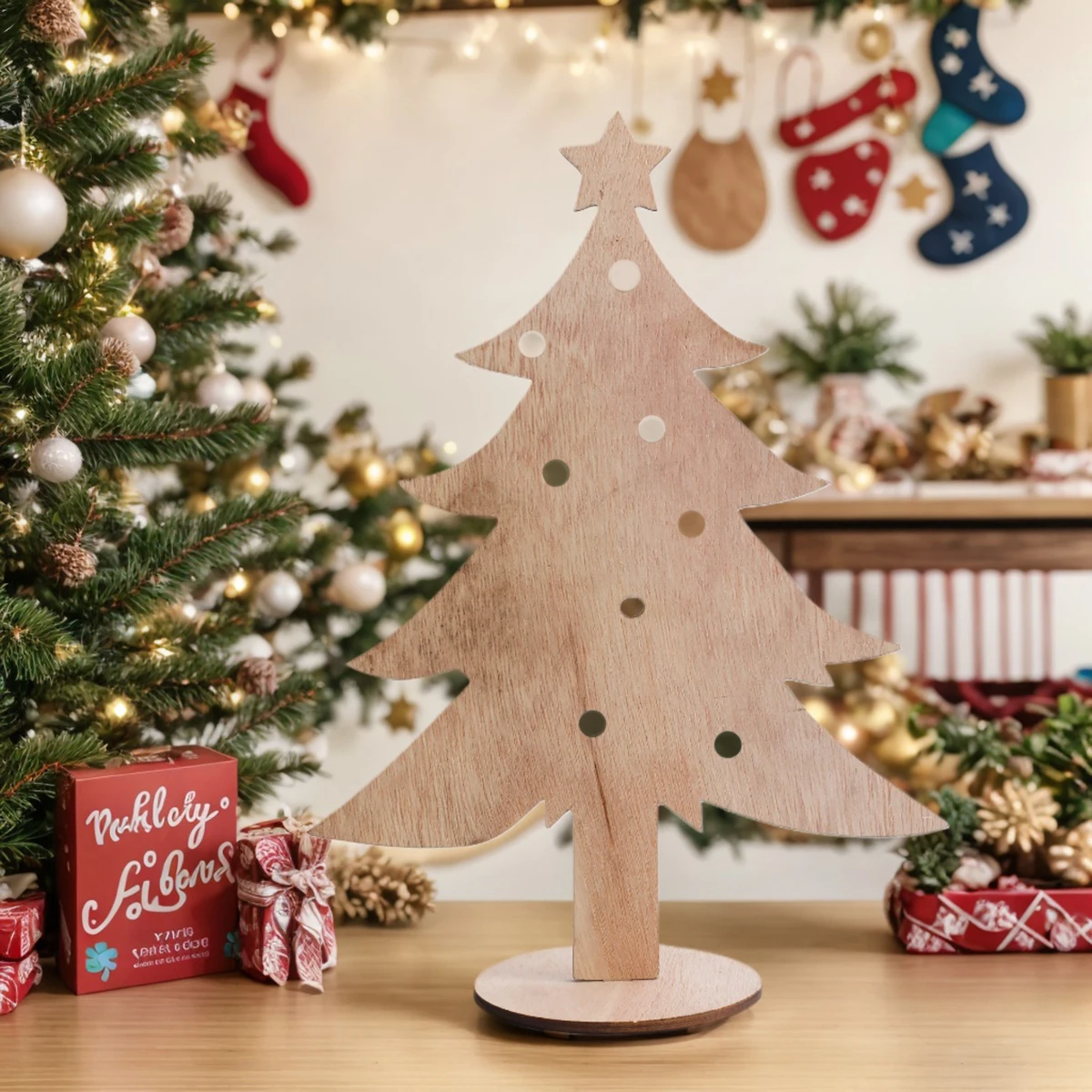 Wooden Christmas Tree Ornaments，Winter Desktop Decoration Set，Bohemian Home Decor, Room Country Rustic, Christmas Supplies Gift