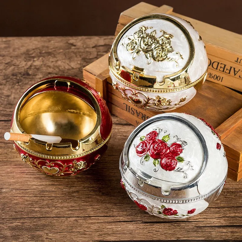 

Пепельница для дома, декоративная, из цинкового сплава, ретро, большая, с крышкой