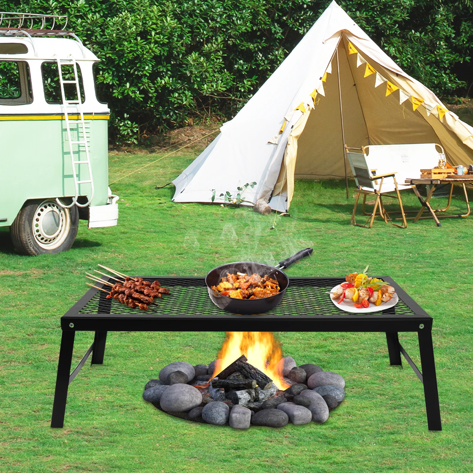 Support de barbecue portable avec capacité de charge de 20 kg (44 lb), table de filet de barbecue pliable et compacte pour pique-nique en plein air, arrière-cour et voyage