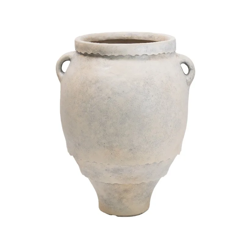Factory outdoor living room floor-to-ceiling retro cement large flower pot ceramic pot hotel outdoor courtyard