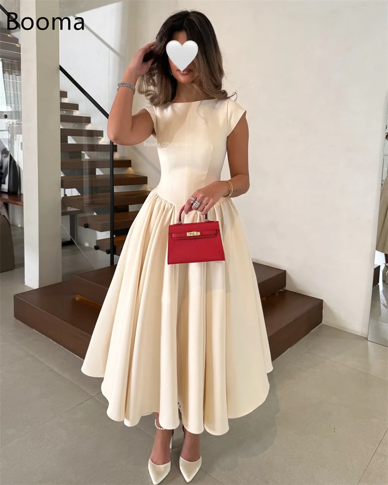 Booma – robe de bal trapèze en Satin pour femmes, tenue de soirée Simple, sans manches, col rond, personnalisée, 2025