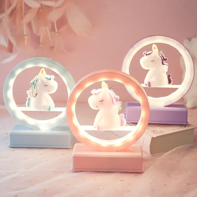 LED Night Light Unicorn Creative Lamp Battery for Bedroom Decor Girls LED Lights Birthday Gift Dream Pink Purple Blue Lighting