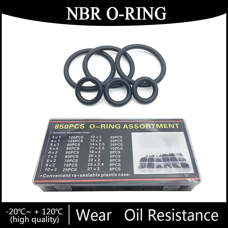 

850PCS Boxed Nitrile Rubber O-ring Kit NBR Seal Gasket Oring For Car Auto Vehicle Repair Oil Resistant O Ring Set