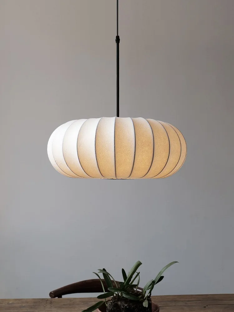 

French Silk Pumpkin Pendant Lamp Japanese Style Quiet Wind Restaurant Living Room Study Retro Bedroom Bedside Pendant Lamp