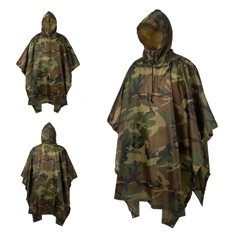 

Black Camo Adult Waterproof Long Raincoat Women Men Rain Coat Hooded Outdoor Hiking Travel Fishing Climbing Portable Rainwear