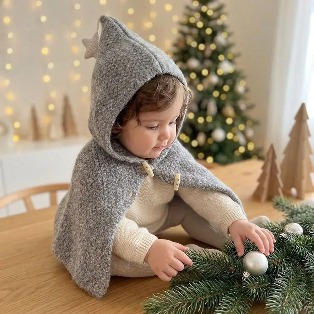 Fashion Solid Color Children's Hooded Cloak Star Hood Kids Scarf Hat Loose Thermal Winter Ear Protection Cap Sports