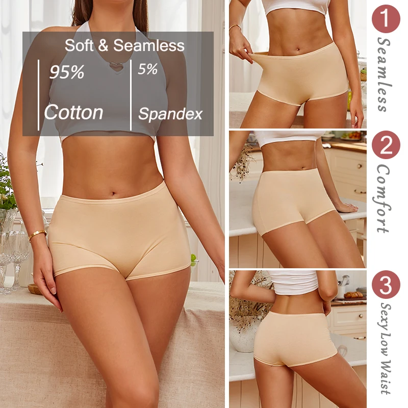 Celana Dalam Wanita 5 Buah/Set Celana Pendek Boxer Pinggang Tinggi Tanpa Jahitan Katun Celana Dalam Warna Solid Wanita Celana Dalam Intim Lingerie Nyaman XS-XL
