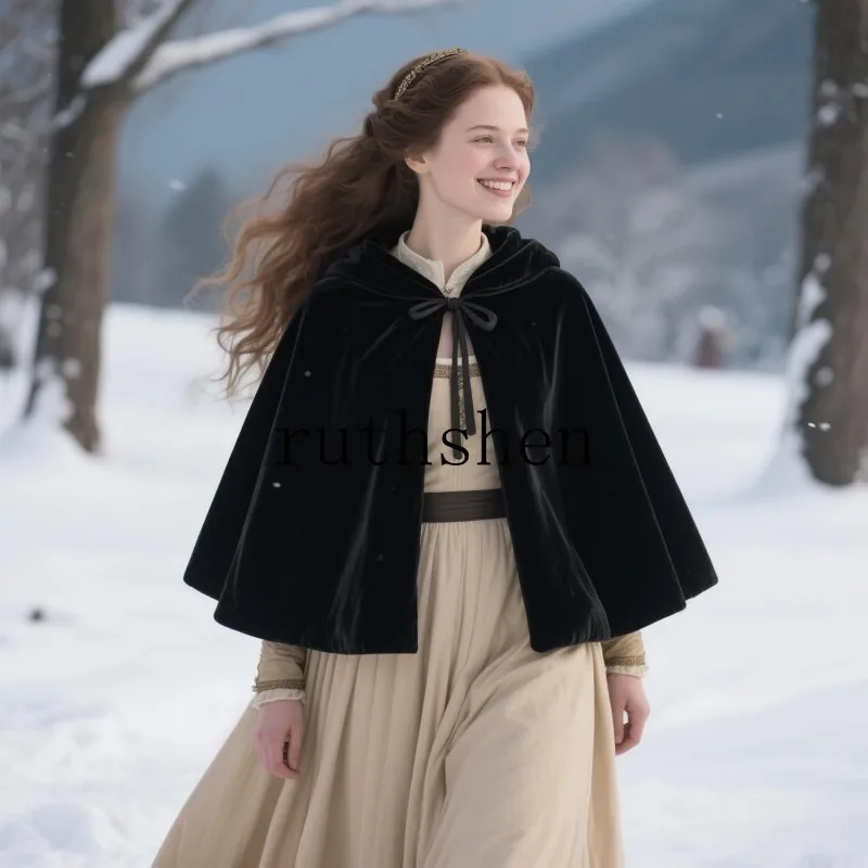 

Короткая свадебная накидка с капюшоном, велюровый черный бордовый женский плащ, горячая накидка, свадебные аксессуары для невесты по индивидуальному заказу