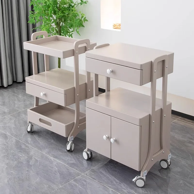 

Modern Multi-Functional Nail Art Tattoo Salon Cabinet Stainless Steel Beauty Trolley Movable Storage Rack 4-Wheel Fashionable