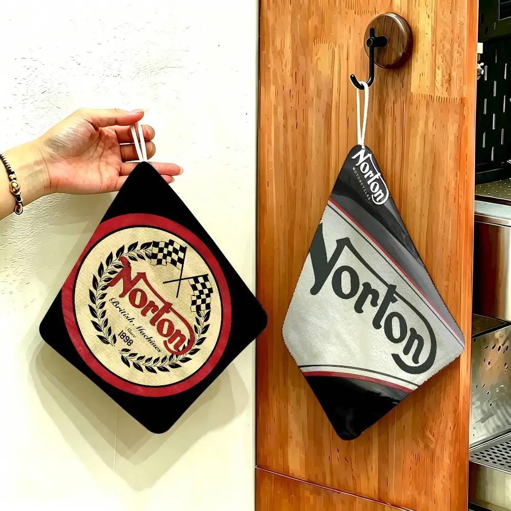 Motorcycle Racing N-Nortons Polyester Cotton Hanging Kitchen Towel, Skin Friendly Hand Wiping Towel for Hotel Cafe Household