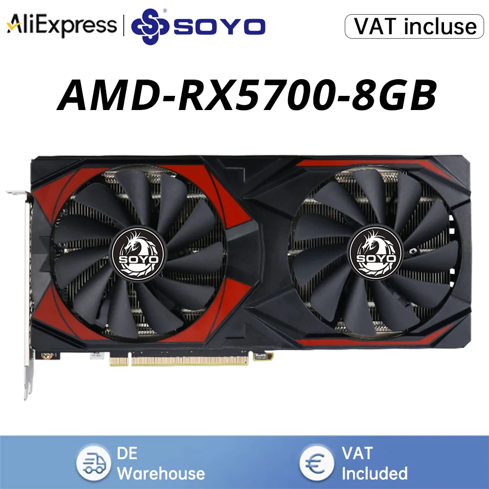 SOYO – carte graphique AMD RX5700 8 go GDDR6, 256 bits, 8 broches + 6 broches, 7nm, PCIE4.0 DP * 3, HDMI * 1, pour ordinateur de bureau, GPU de jeu