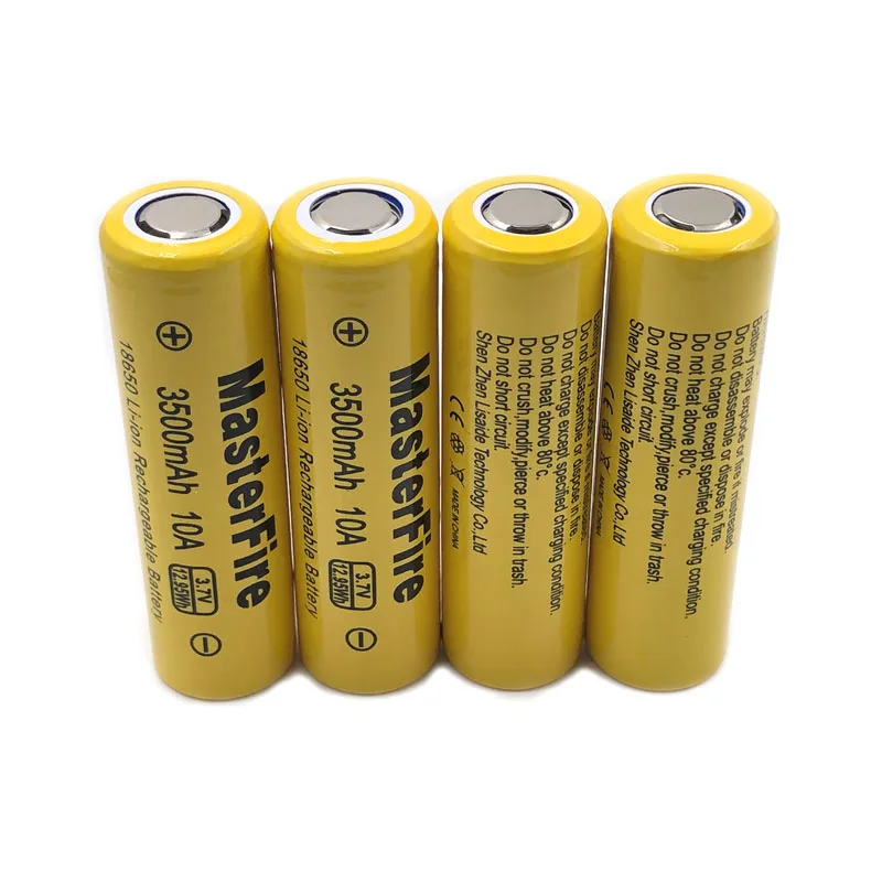 4pcs/lot MasterFire Original 3500mAh 18650 3.7V 12.95Wh Rechargeable Lithium Battery Cell for Toy Torch Batteries 30A discharge
