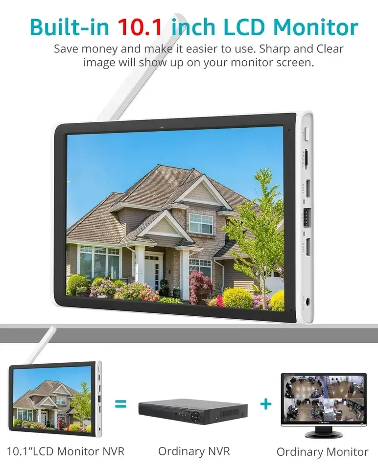 10 Inch Surveillance 4CH 8CH CCTV LCD-scherm Home Security PTZ Outdoor Draadloze IP Camera CCTV Wifi Nvr Systeem