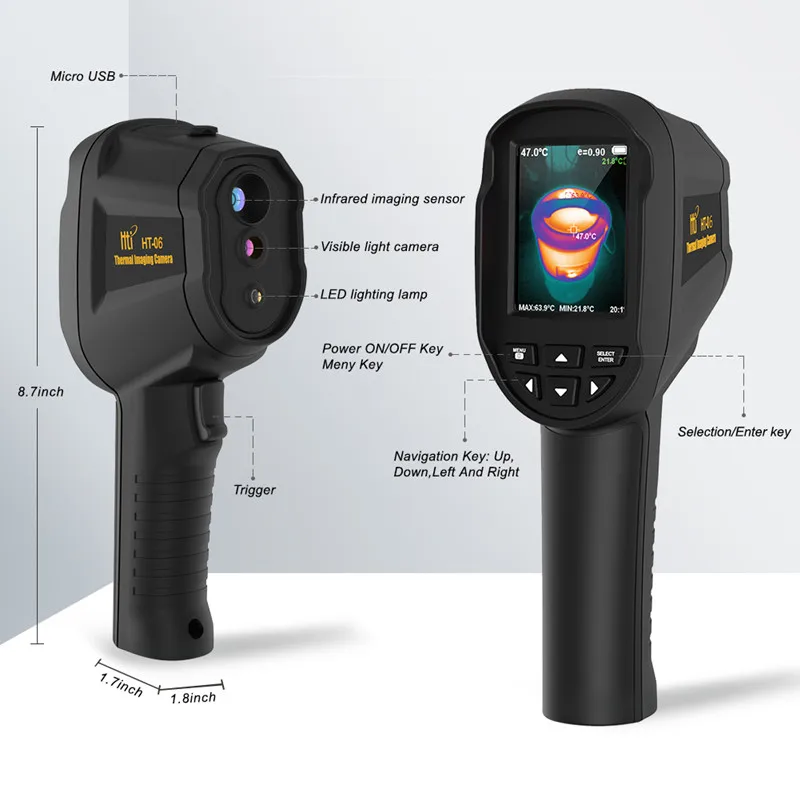 Termocamera con risoluzione IR HTI HD 256*192 con telemetro da 60M per riscaldamento a pavimento PCB Circut rileva termocamera a infrarossi