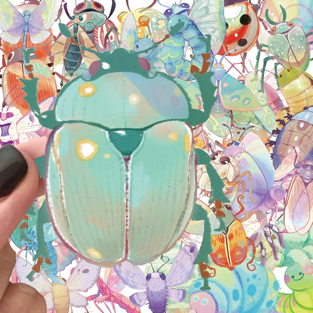 

10/30/50pcs Transparent Cute Insect Stickers Colorful Aesthetic Decals Toy DIY Stationery Phone Guitar Cartoon Graffiti Sticker