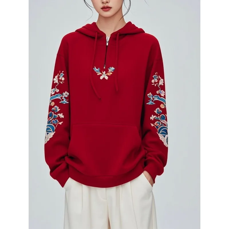 

Бархатная утолщенная осенне-зимняя высококачественная повседневная свободная новая красная куртка-толстовка в китайском стиле в национальном стиле в стиле ретро