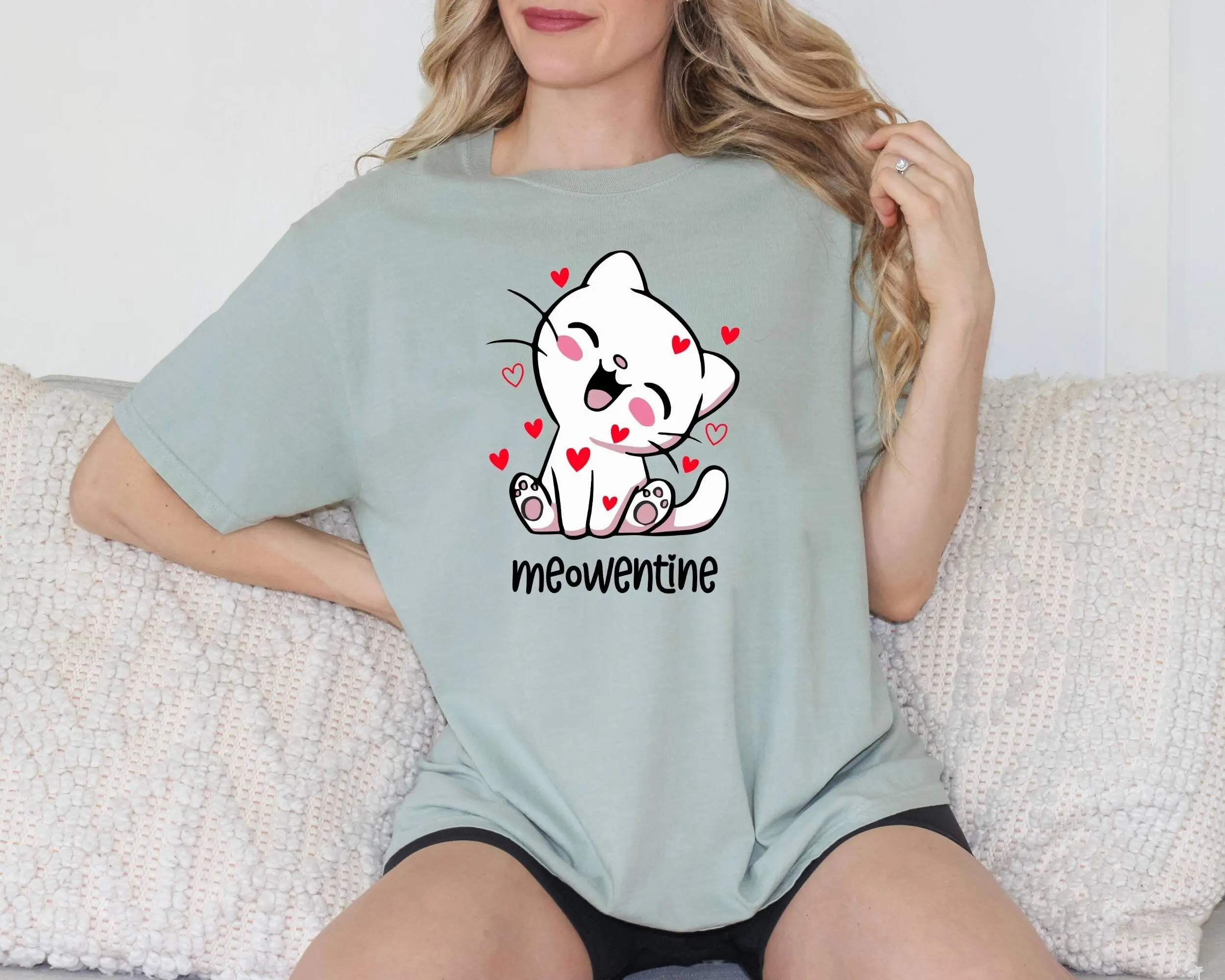

Футболка Happy Meowentines, удобные цвета, забавные на день Святого Валентина для любителей кошек, Валентина