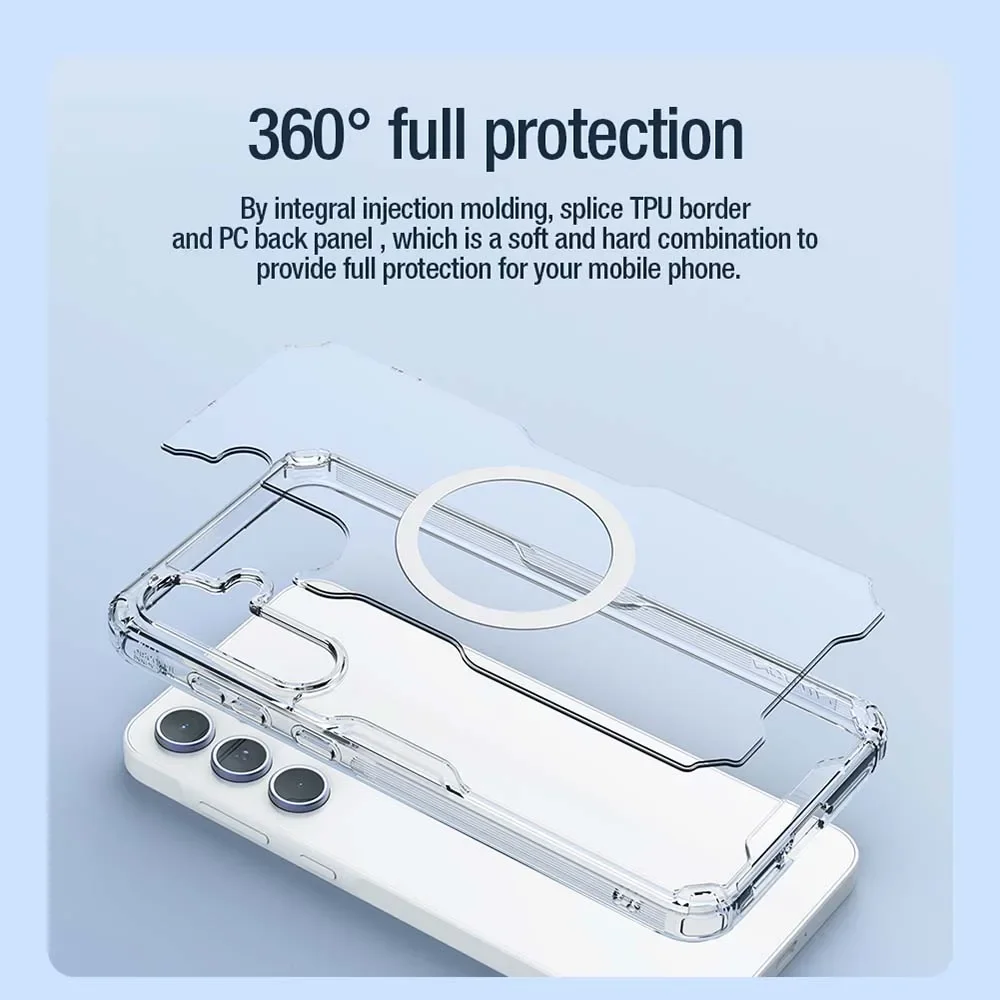 Original Nillkin Transparent Armor TPU Magsafe Case for Samsung Galaxy A55 Airbag Corners Magnetic Wireless Clear Back Cover