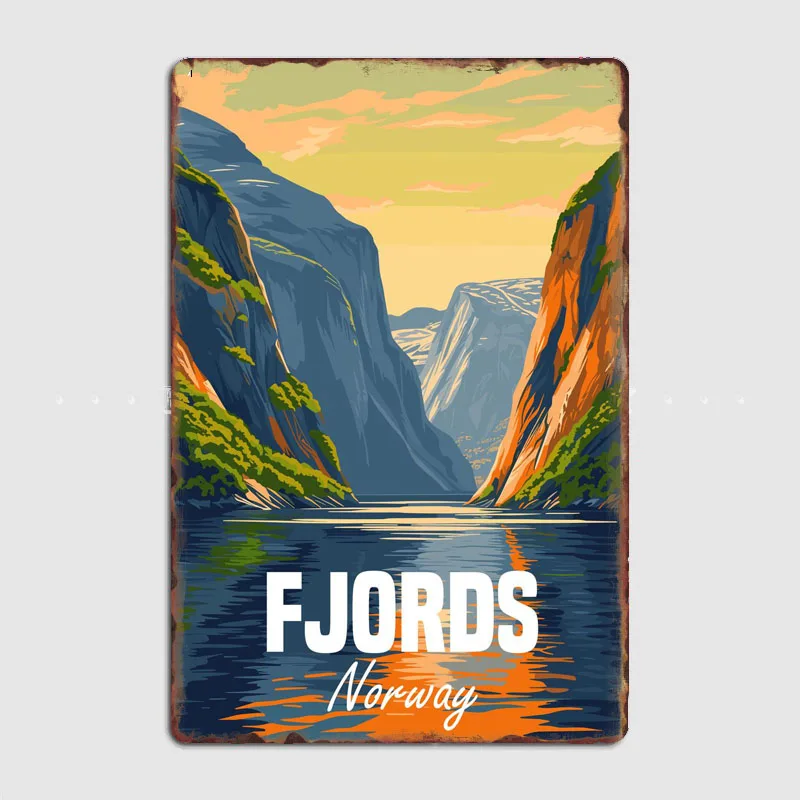 Fjords Norway Travel Scenic Poster Retro Metal Posters Custom Sign Garage Club Indoor Vintage Wall Room Decoration Home Decor