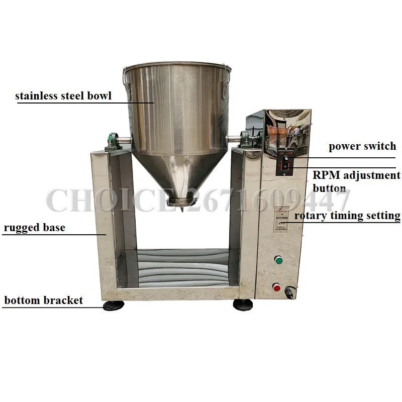 Stainless Steel Dry Powder Mixer Blender Electric High Sealing Waist Drum Mixer Rotary Tumbler