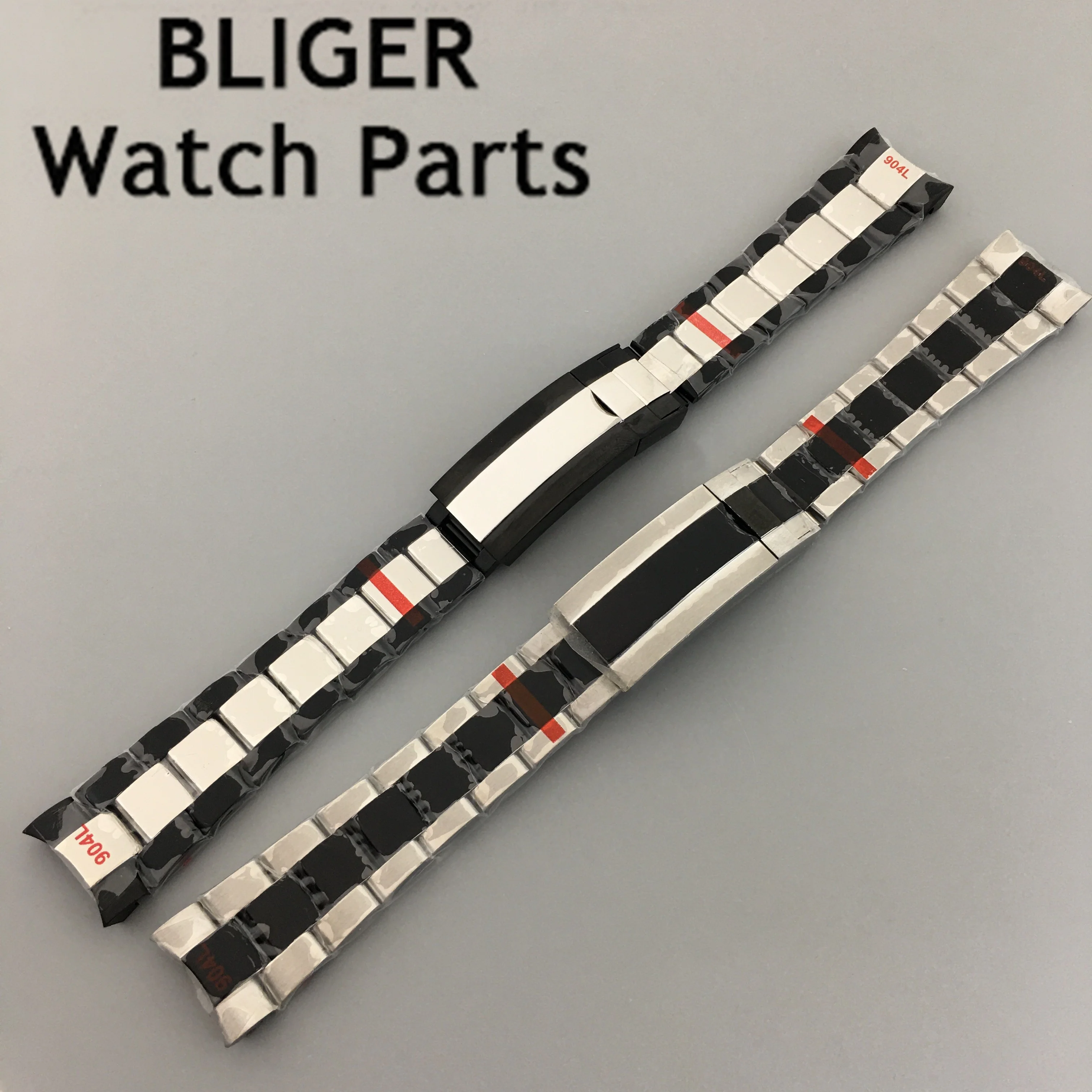 BLIGER 20mm silver black 316L solid stainless steel watch band folding buckle fit BLIGER 40mm watch case bracelet strap