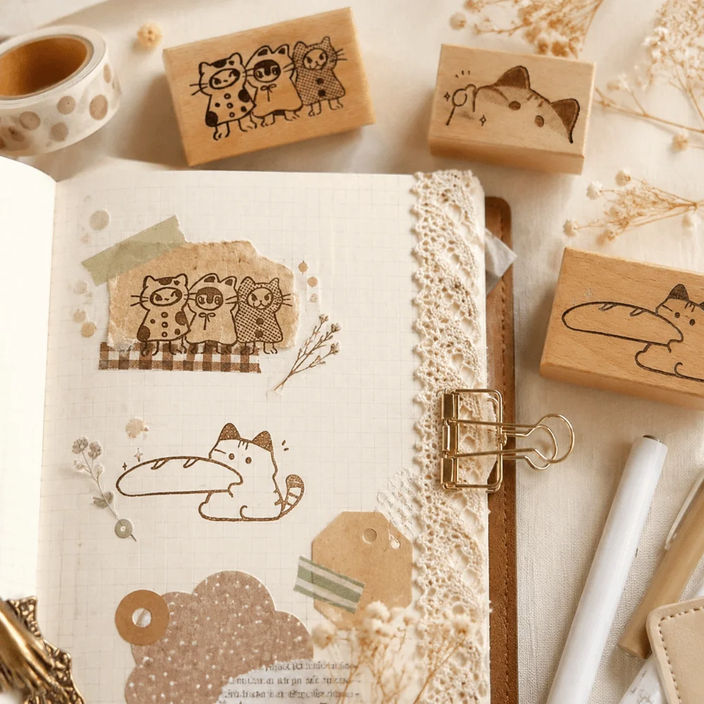 Bread-shaped Rubber Stamp Cartoon Design Soft Rubber Decorative Seal Lightweight Mini Size Solid Wooden Grip Wooden Rubber Stamp
