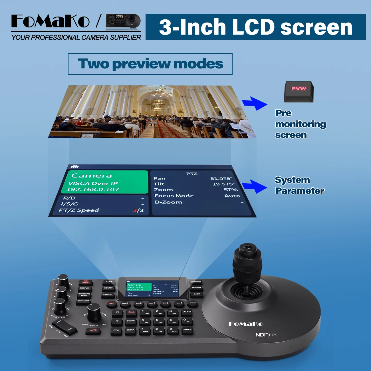 Mejor precio 2024 OEM ODM KC608Pro NDI controlador PTZ PoE NDI controlador de cámara IP PTZ controlador de cámara teclado