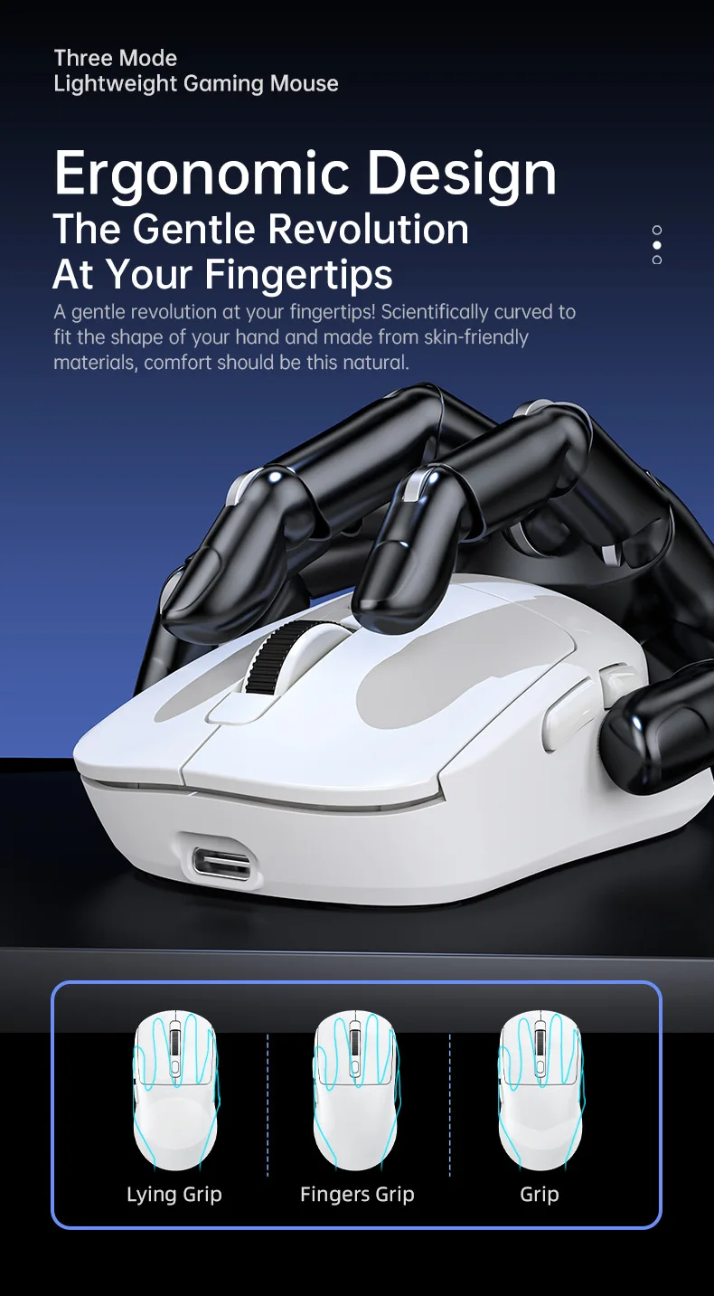 KEBIDUMEI Kabelgebundene/2,4 GHz/BT kabellose Gaming-Maus, 8000 DPI, 6 Stummschalttasten, wiederaufladbare Maus, leichtes Design, Mäuse für Bürospiele – Detail 6