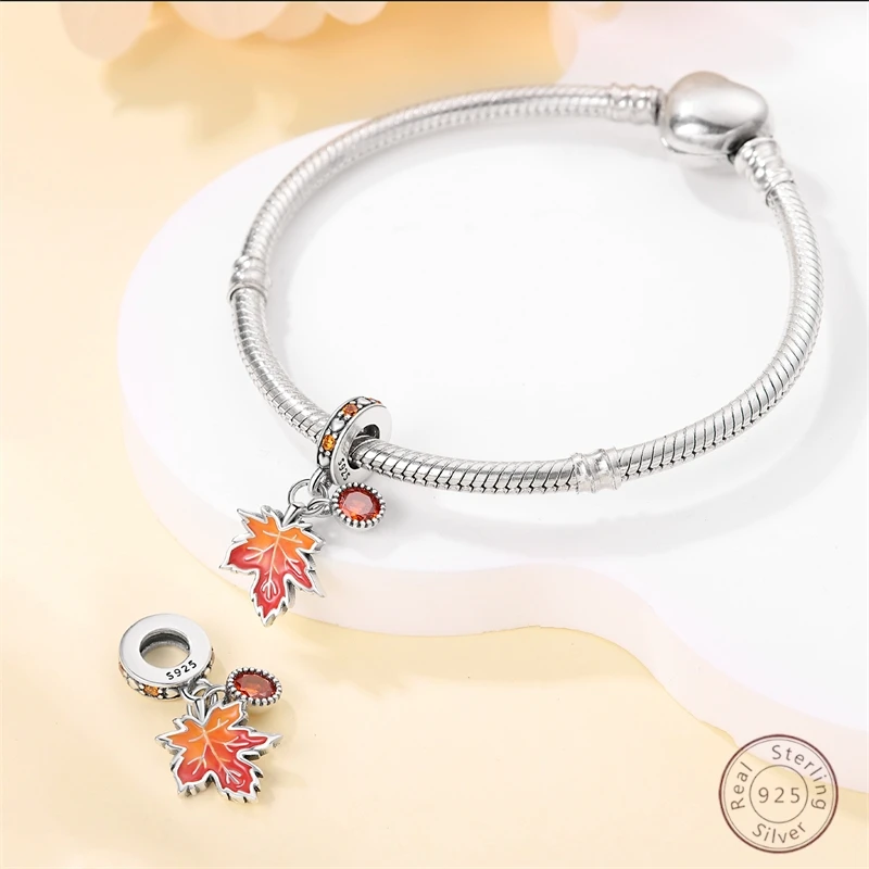 حار 100% 925 فضة مابل ليف تألق زركونيا خرز تميمة 3 مللي متر لتقوم بها بنفسك عطلة غرامة مجوهرات صنع الهدايا #4